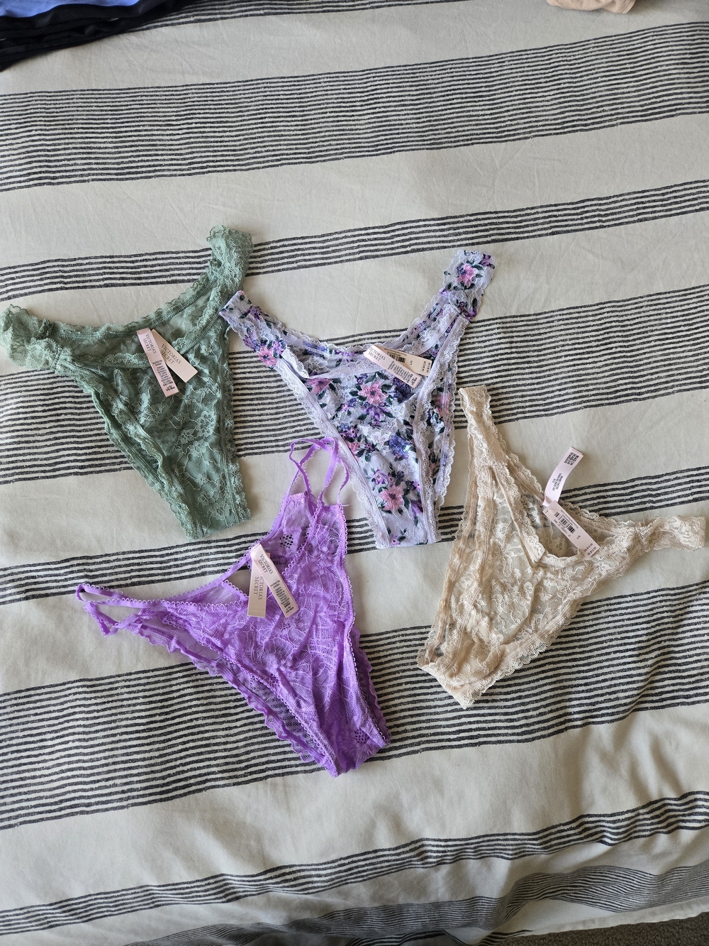 NWTs Victoria's Secret Brazilian Pantie Set Of 4— Green, Lavender, Floral, Beige